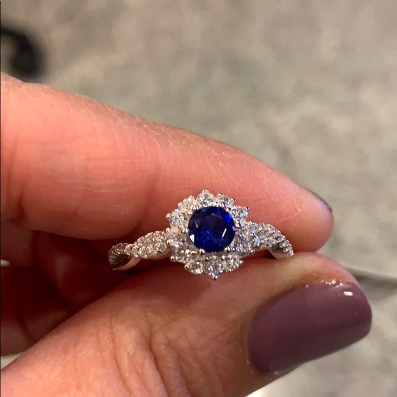 4.5mm Round Blue CZ September Engagement Ring - Picture 7 of 7